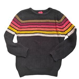 Lulu Kids Sweater 4/5 Rainbow Stripe Crewneck Knit Charcoal Gray